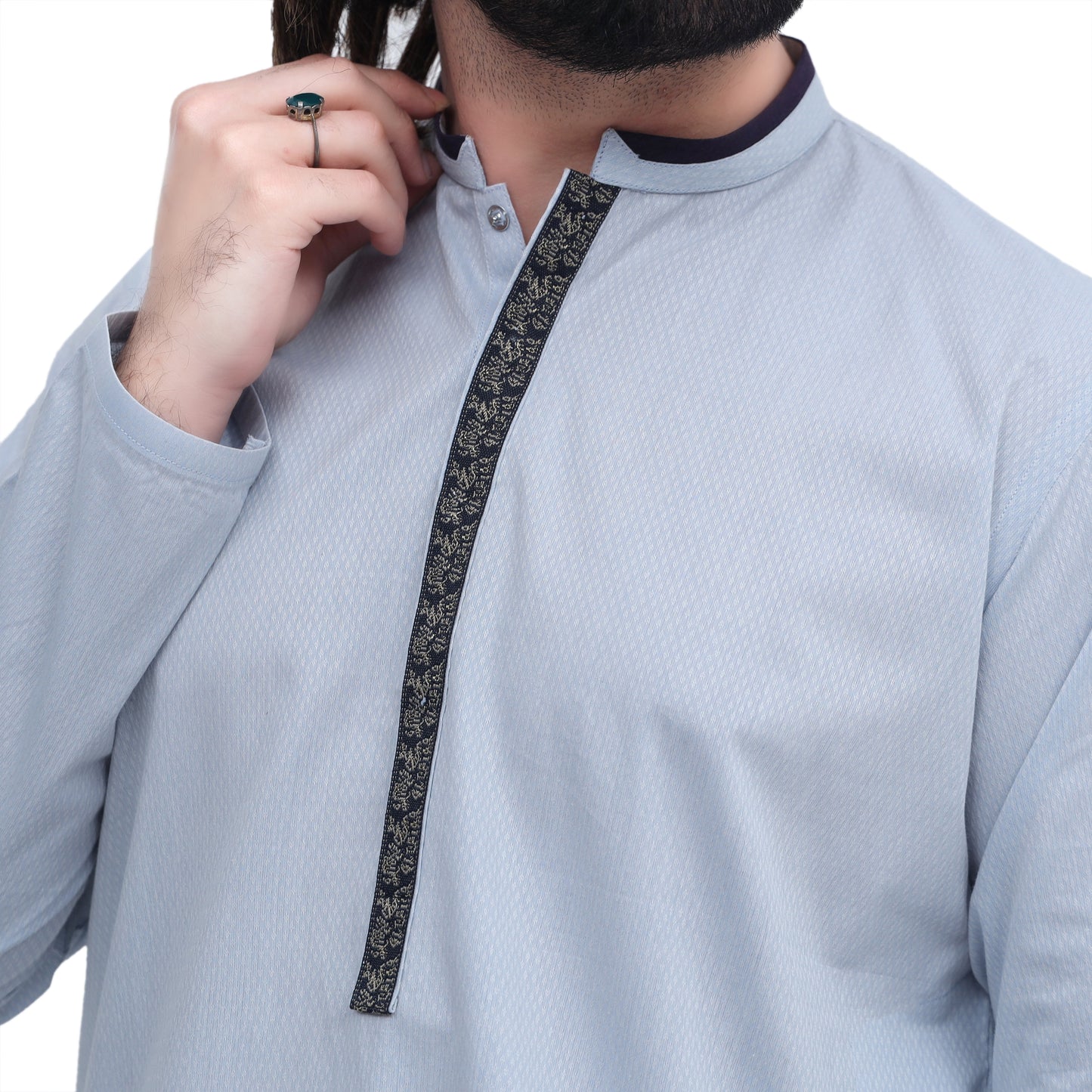 MENS DESIGNED STITCHED SUITE SKY BLUE WITH SHALWAR
