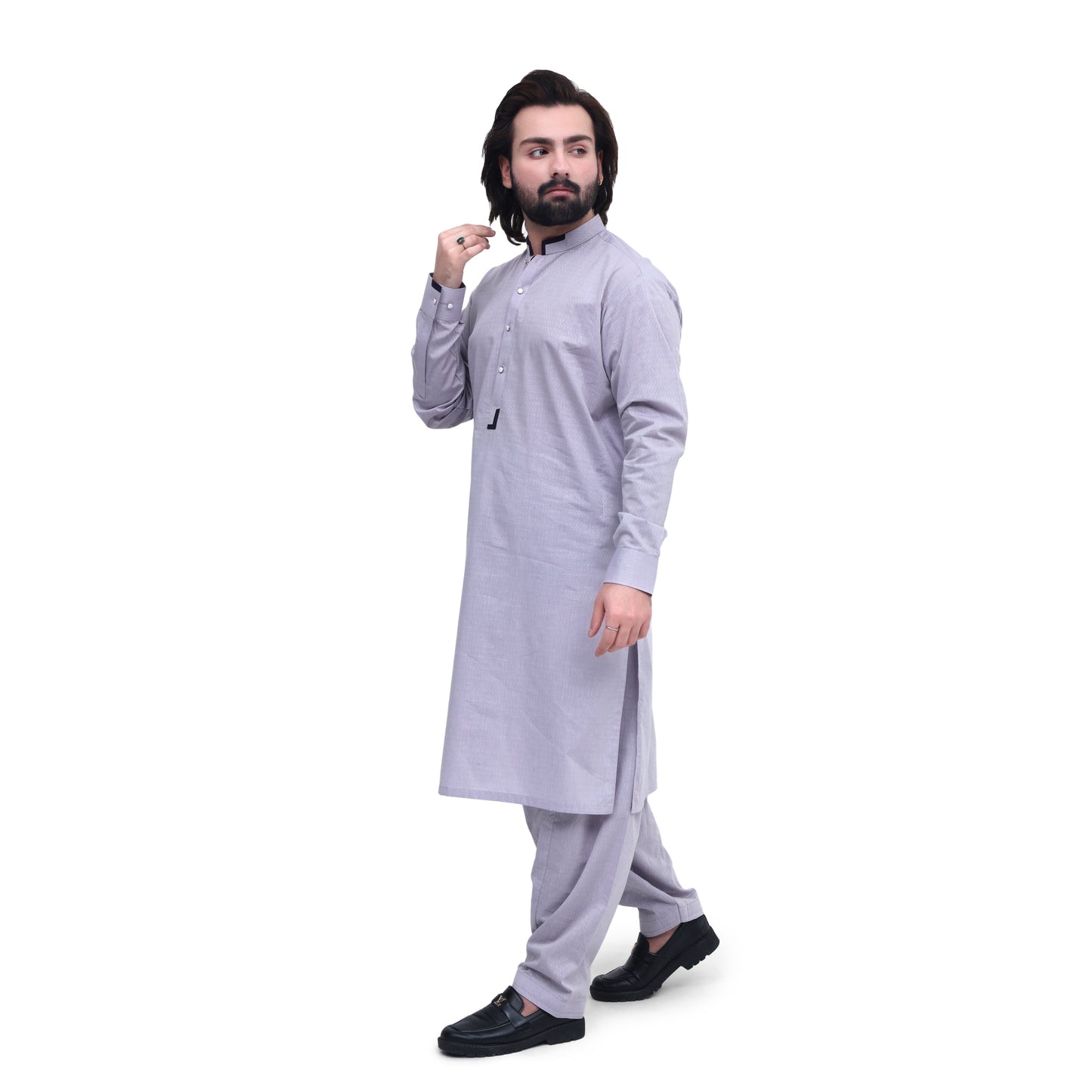 MENS DESIGNED STITCHED SUITE GREY SLUB WITH SHALWAR
