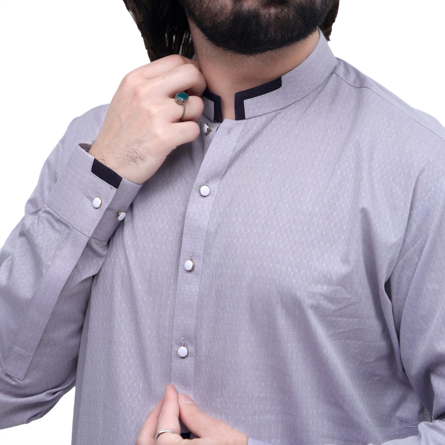 MENS DESIGNED STITCHED SUITE GREY SLUB WITH SHALWAR