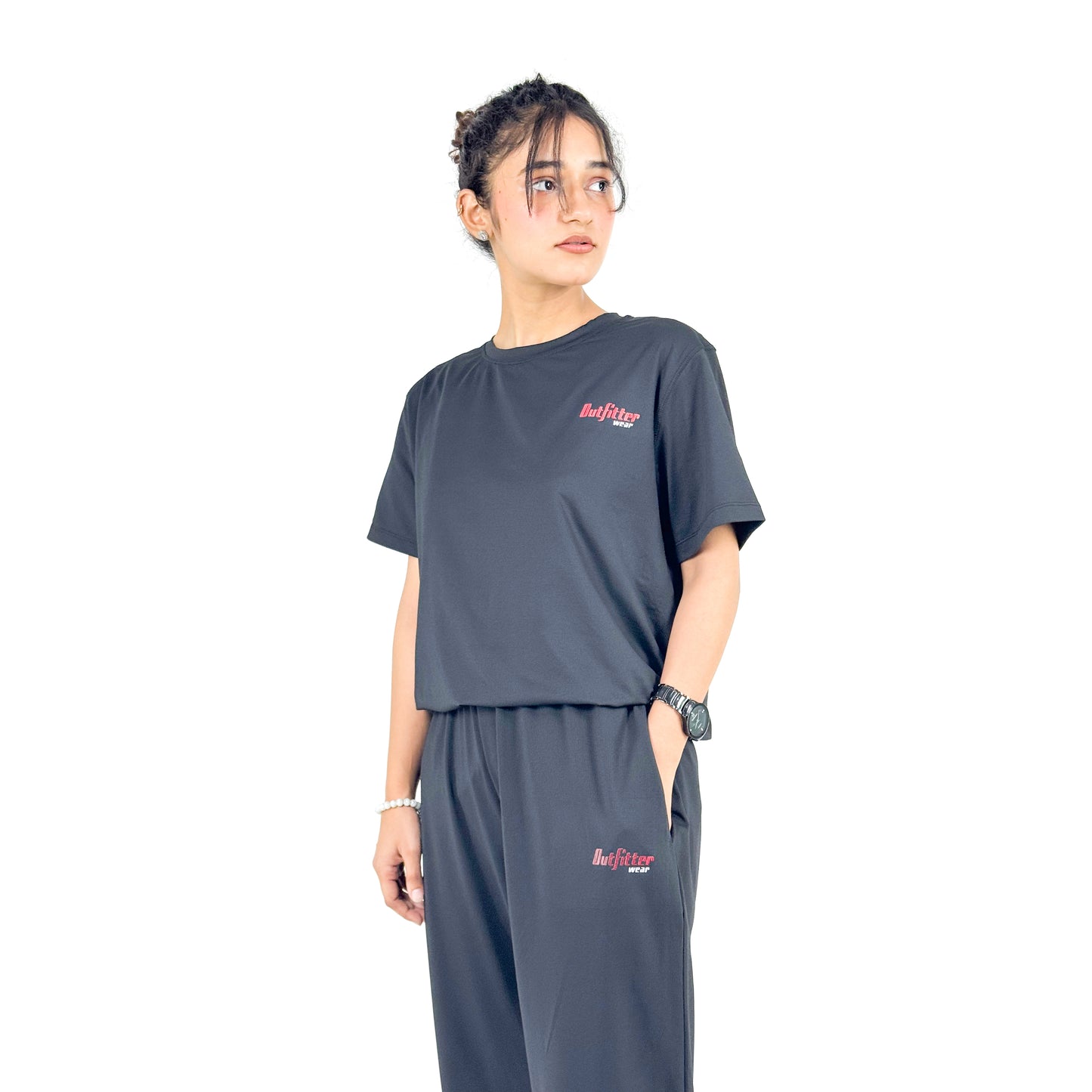Dot Mesh Black Dryfit Women Track Suit