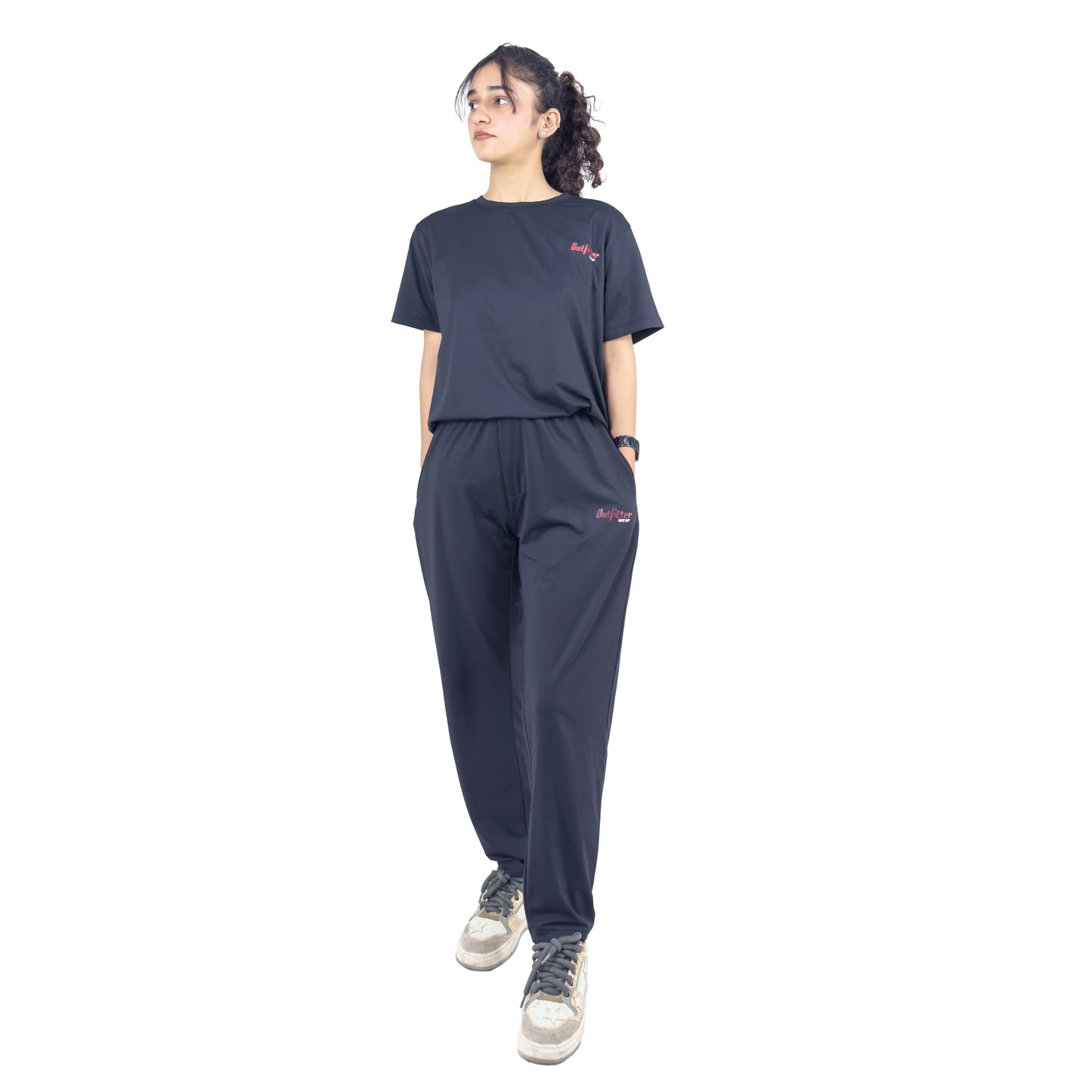 Dot Mesh Black Dryfit Women Track Suit