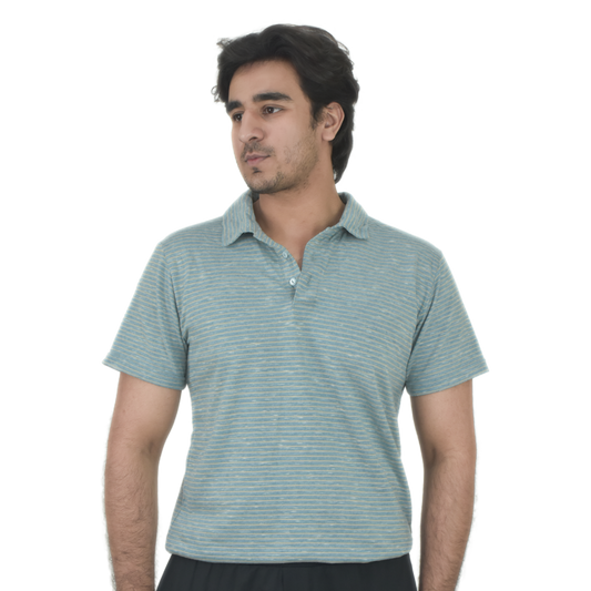 Men's Steel Blue Performance Collar Polo – Breathable & Lightweight