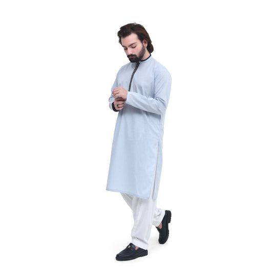 MENS DESIGNED STITCHED SUITE SKY BLUE WITH SHALWAR