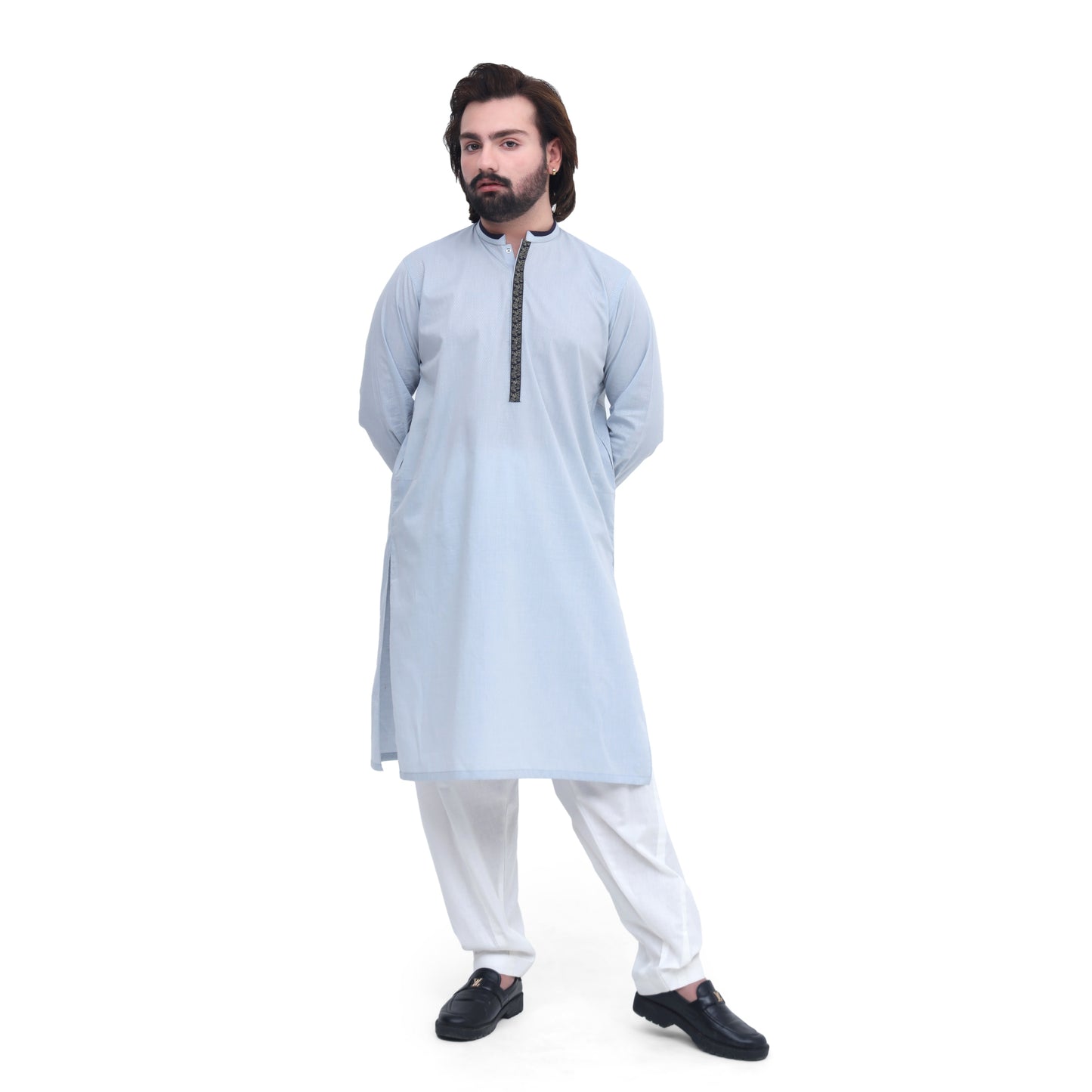 MENS DESIGNED STITCHED SUITE SKY BLUE WITH SHALWAR