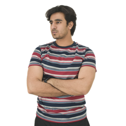 Men's Strips Round Neck Performance T-Shirt – Breathable & Lightweight
