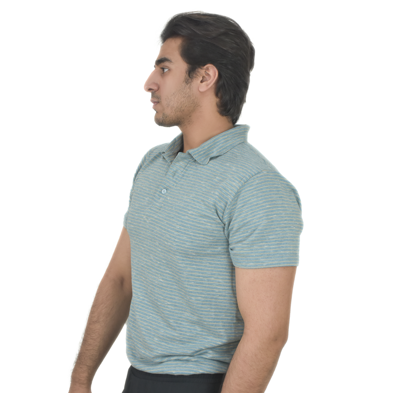Men's Steel Blue Performance Collar Polo – Breathable & Lightweight