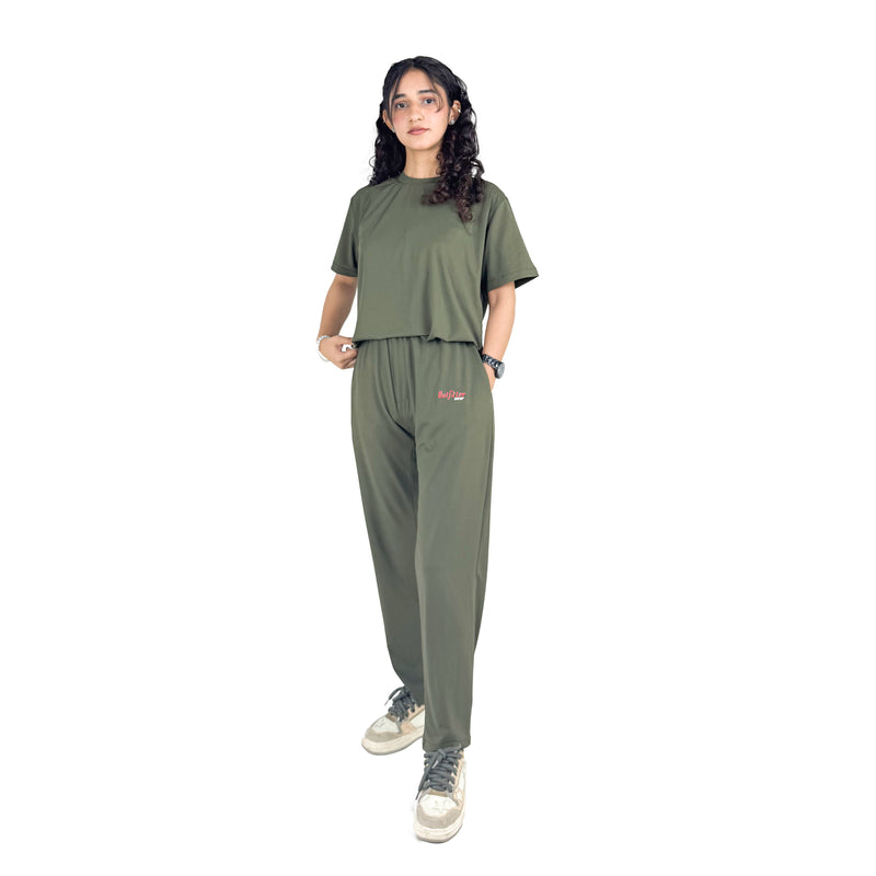 Dot Mesh Olive Dryfit Women Track Suit