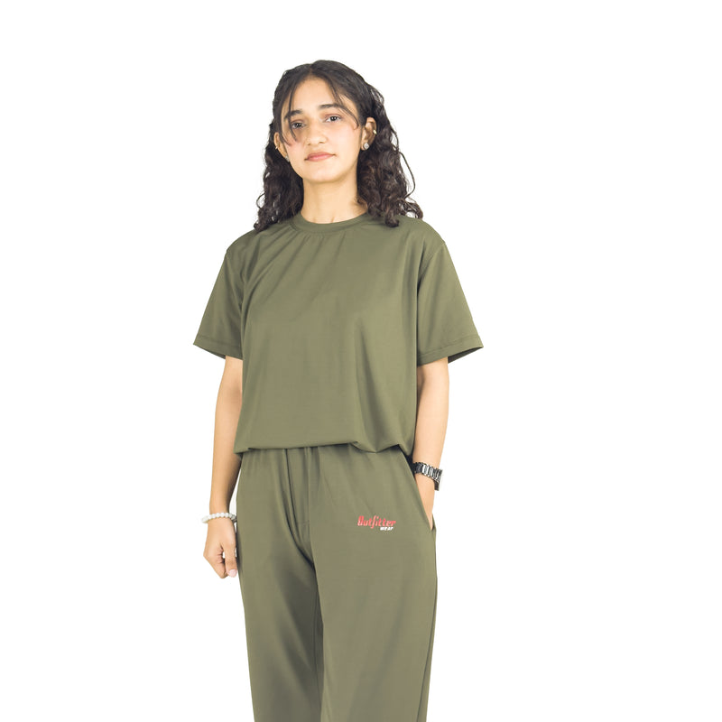 Dot Mesh Olive Dryfit Women Track Suit